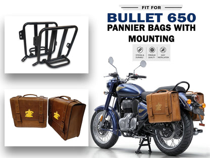 For Royal Enfield Bullet 650 Genuine Leather Pannier Bags With Mounting D10