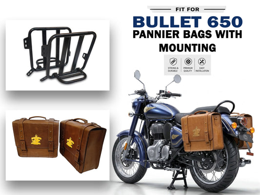 For Royal Enfield Bullet 650 Genuine Leather Pannier Bags With Mounting D10