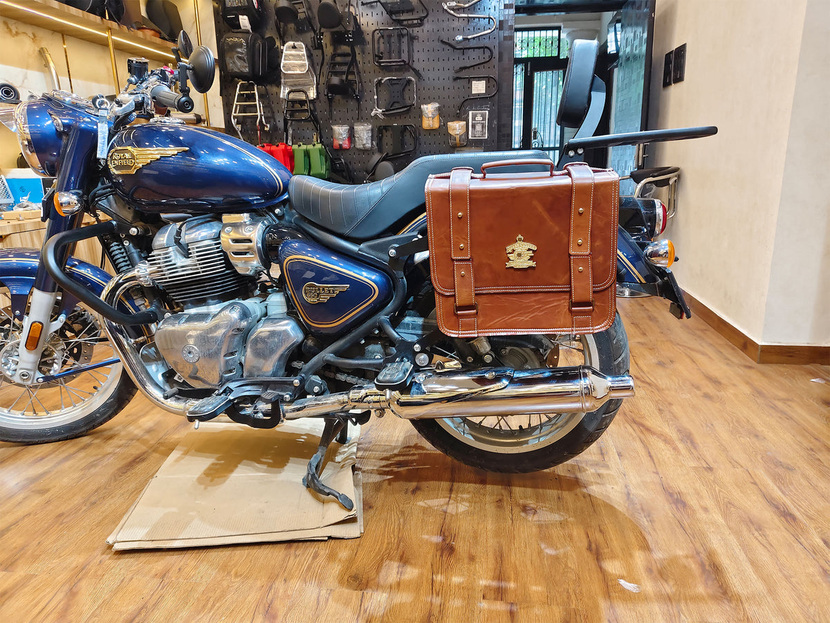 For Royal Enfield Bullet 650 Genuine Leather Pannier Bags With Mounting D10