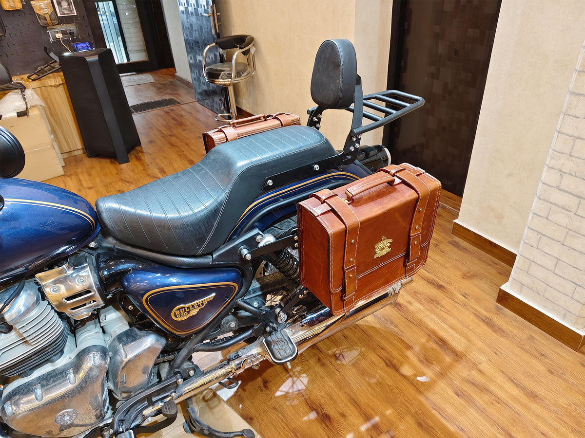 For Royal Enfield Bullet 650 Genuine Leather Pannier Bags With Mounting D10