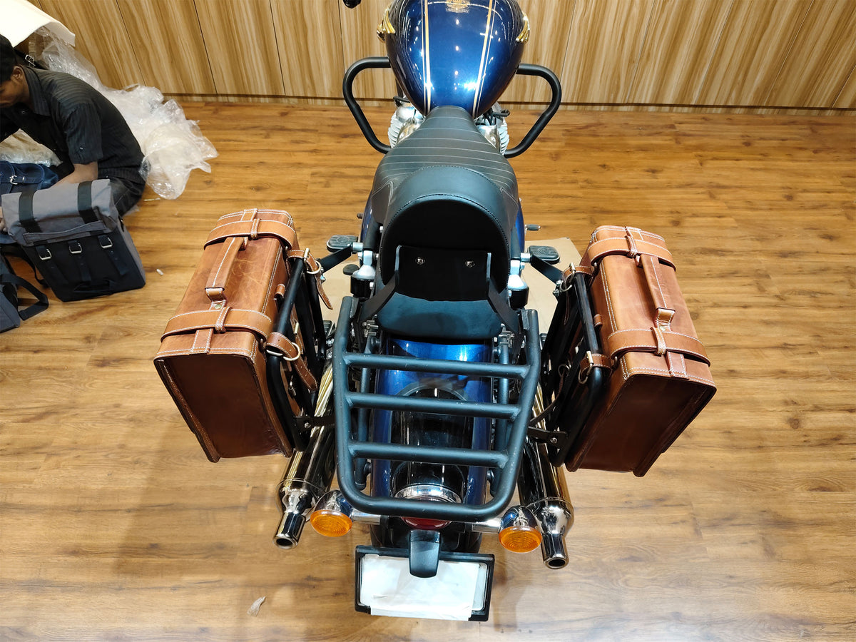 For Royal Enfield Bullet 650 Genuine Leather Pannier Bags With Mounting D10