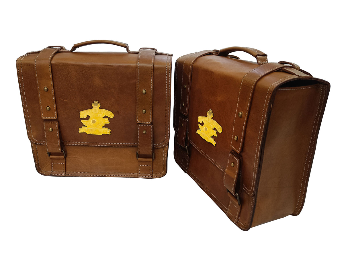 For Royal Enfield Bullet 650 Genuine Leather Pannier Bags With Mounting D10