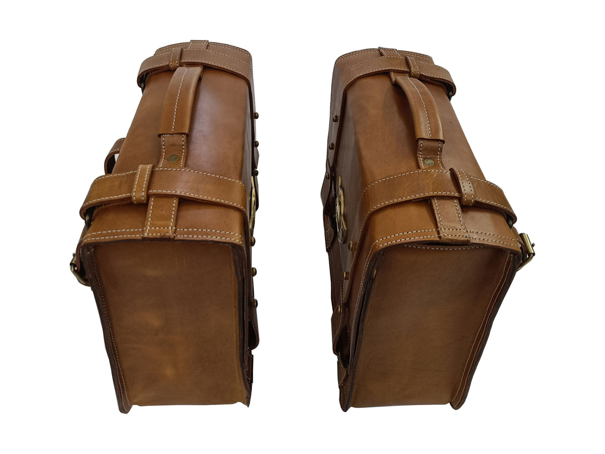 For Royal Enfield Bullet 650 Genuine Leather Pannier Bags With Mounting D10