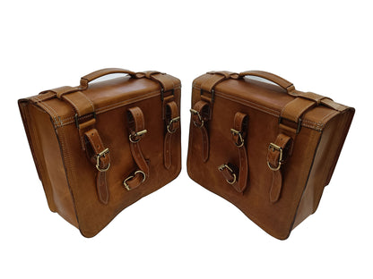 For Royal Enfield Bullet 650 Genuine Leather Pannier Bags With Mounting D10