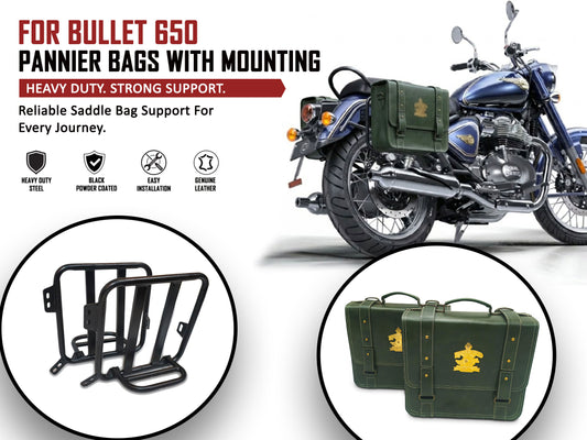 For Royal Enfield Bullet 650 Genuine Leather Pannier Bags With Mounting D11