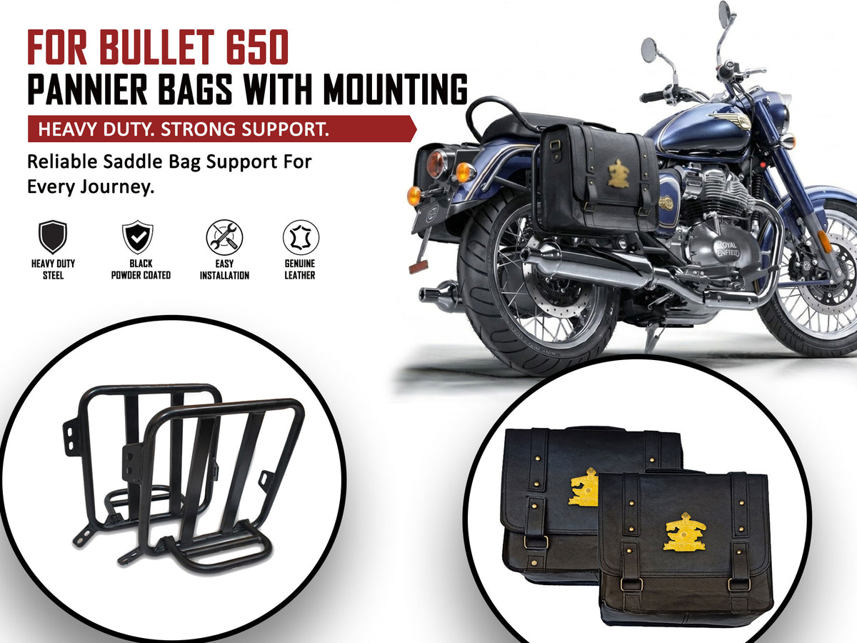 For Royal Enfield Bullet 650 Genuine Leather Pannier Bags With Mounting D12