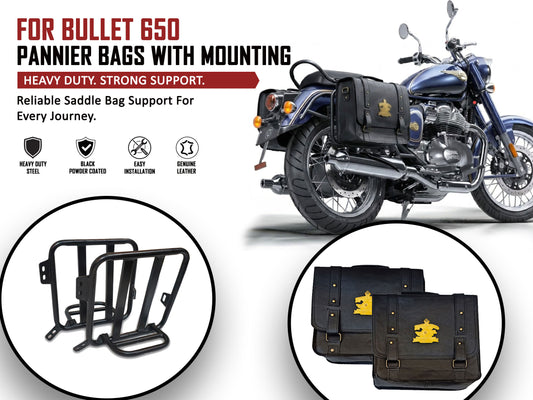 For Royal Enfield Bullet 650 Genuine Leather Pannier Bags With Mounting D12