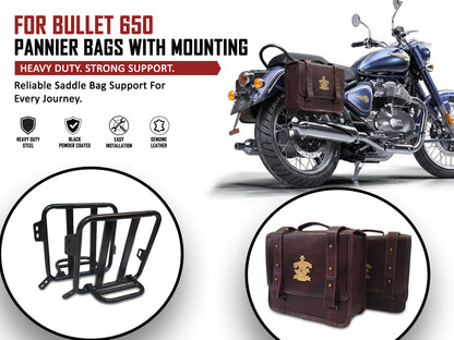 For Royal Enfield Bullet 650 Genuine Leather Pannier Bags With Mounting D13