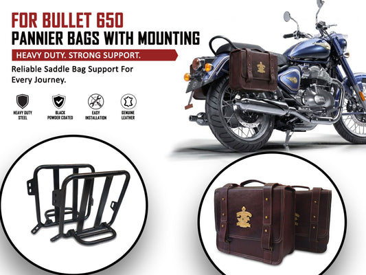 For Royal Enfield Bullet 650 Genuine Leather Pannier Bags With Mounting D13