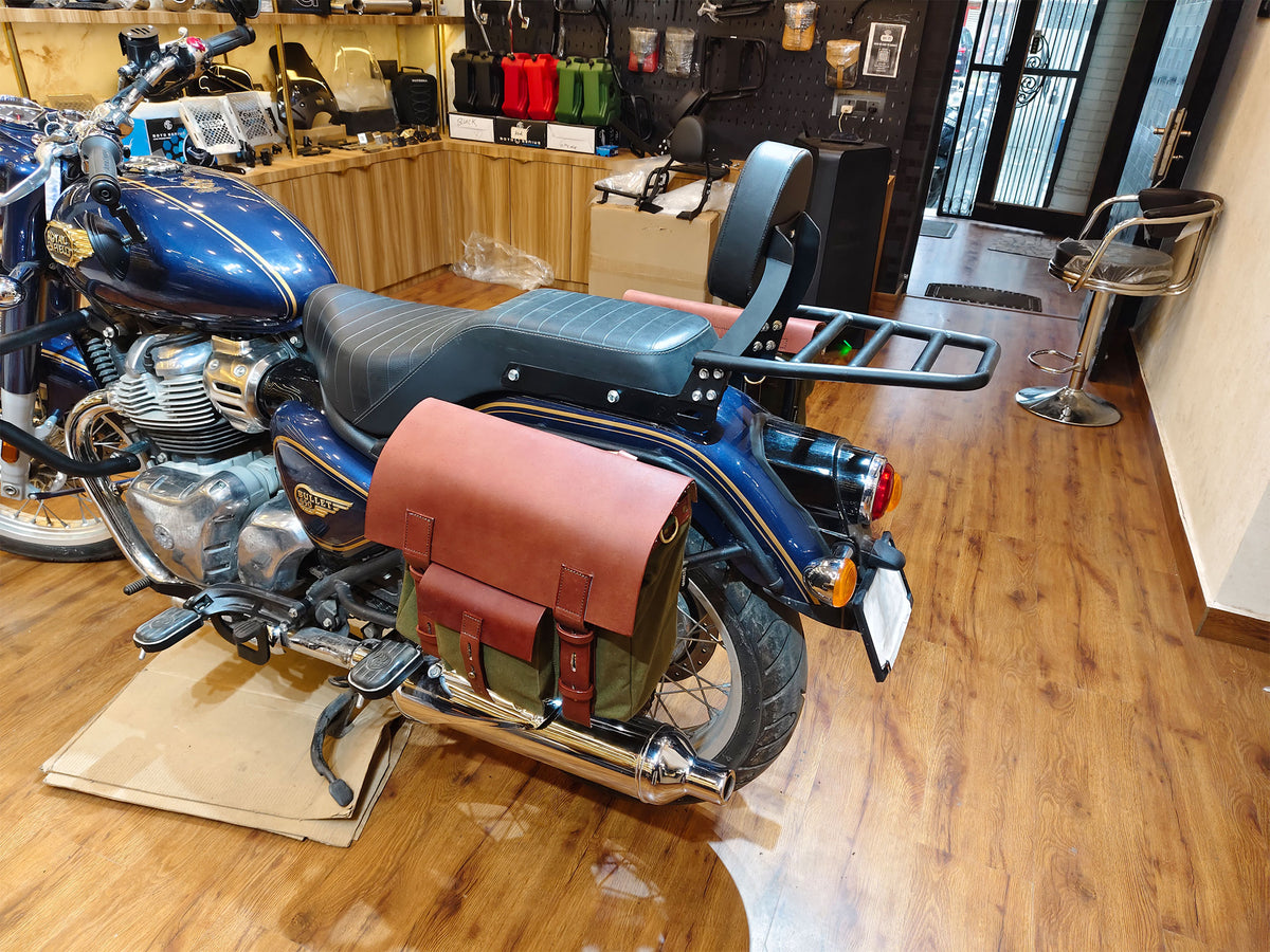 For Royal Enfield Bullet 650 Leather & Canvas Pannier Bags & Mounting D15