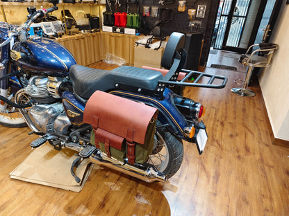 For Royal Enfield Bullet 650 Leather & Canvas Pannier Bags & Mounting D15