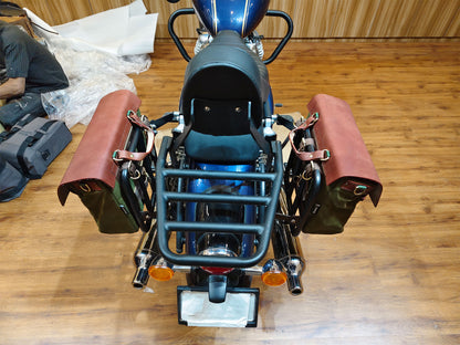 For Royal Enfield Bullet 650 Leather & Canvas Pannier Bags & Mounting D15