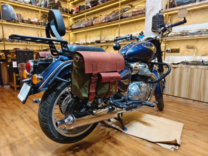 For Royal Enfield Bullet 650 Leather & Canvas Pannier Bags & Mounting D15