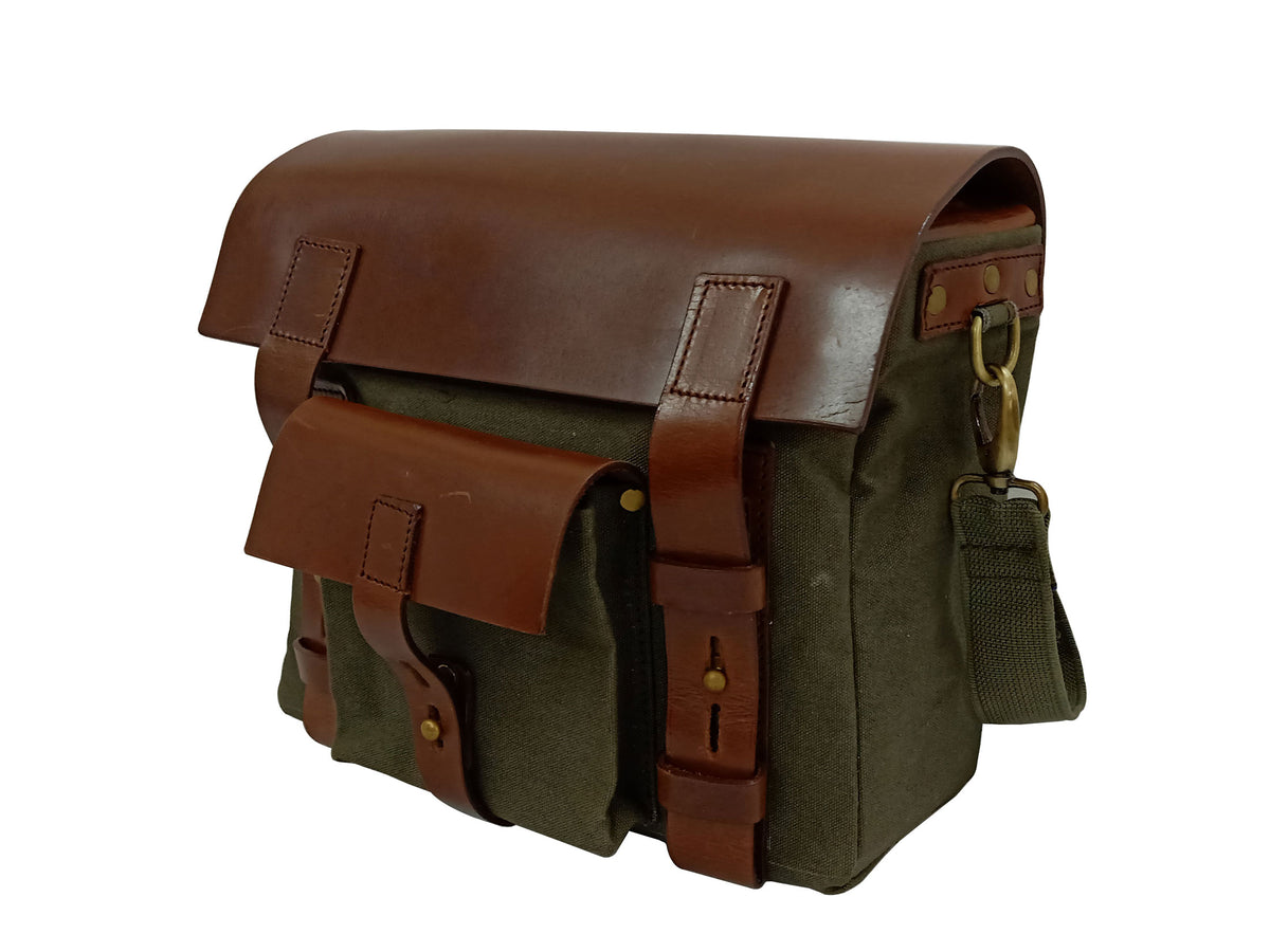 For Royal Enfield Bullet 650 Leather & Canvas Pannier Bags & Mounting D15
