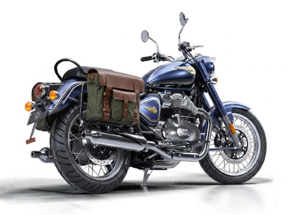 For Royal Enfield Bullet 650 Leather & Canvas Pannier Bags & Mounting D15