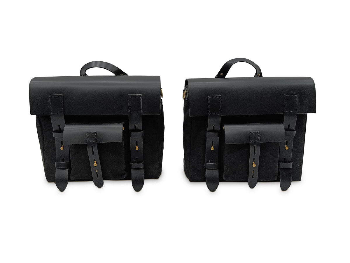 For Royal Enfield Bullet 650 Leather & Canvas Pannier Bags & Mounting D16
