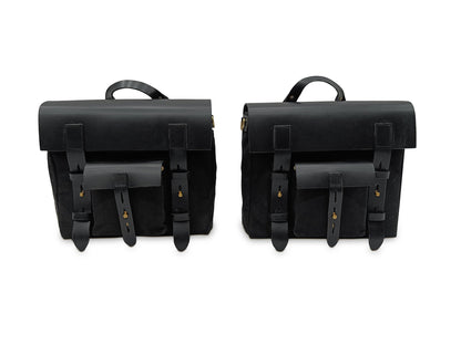 For Royal Enfield Bullet 650 Leather & Canvas Pannier Bags & Mounting D16