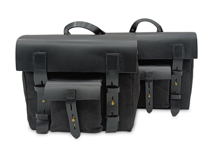 For Royal Enfield Bullet 650 Leather & Canvas Pannier Bags & Mounting D16