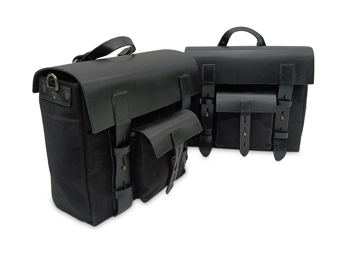 For Royal Enfield Bullet 650 Leather & Canvas Pannier Bags & Mounting D16