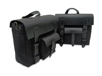 For Royal Enfield Bullet 650 Leather & Canvas Pannier Bags & Mounting D16