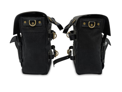 For Royal Enfield Bullet 650 Leather & Canvas Pannier Bags & Mounting D16