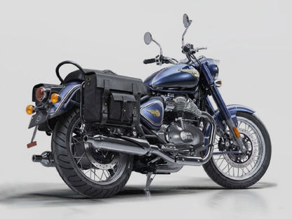 For Royal Enfield Bullet 650 Leather & Canvas Pannier Bags & Mounting D16