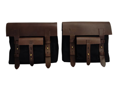 For Royal Enfield Bullet 650 Leather & Canvas Pannier Bags & Mounting D17