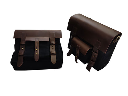 For Royal Enfield Bullet 650 Leather & Canvas Pannier Bags & Mounting D17