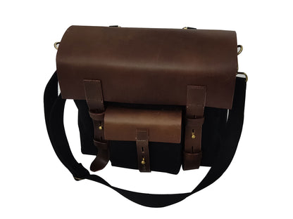 For Royal Enfield Bullet 650 Leather & Canvas Pannier Bags & Mounting D17