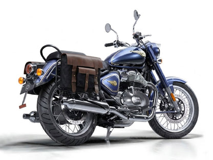 For Royal Enfield Bullet 650 Leather & Canvas Pannier Bags & Mounting D17