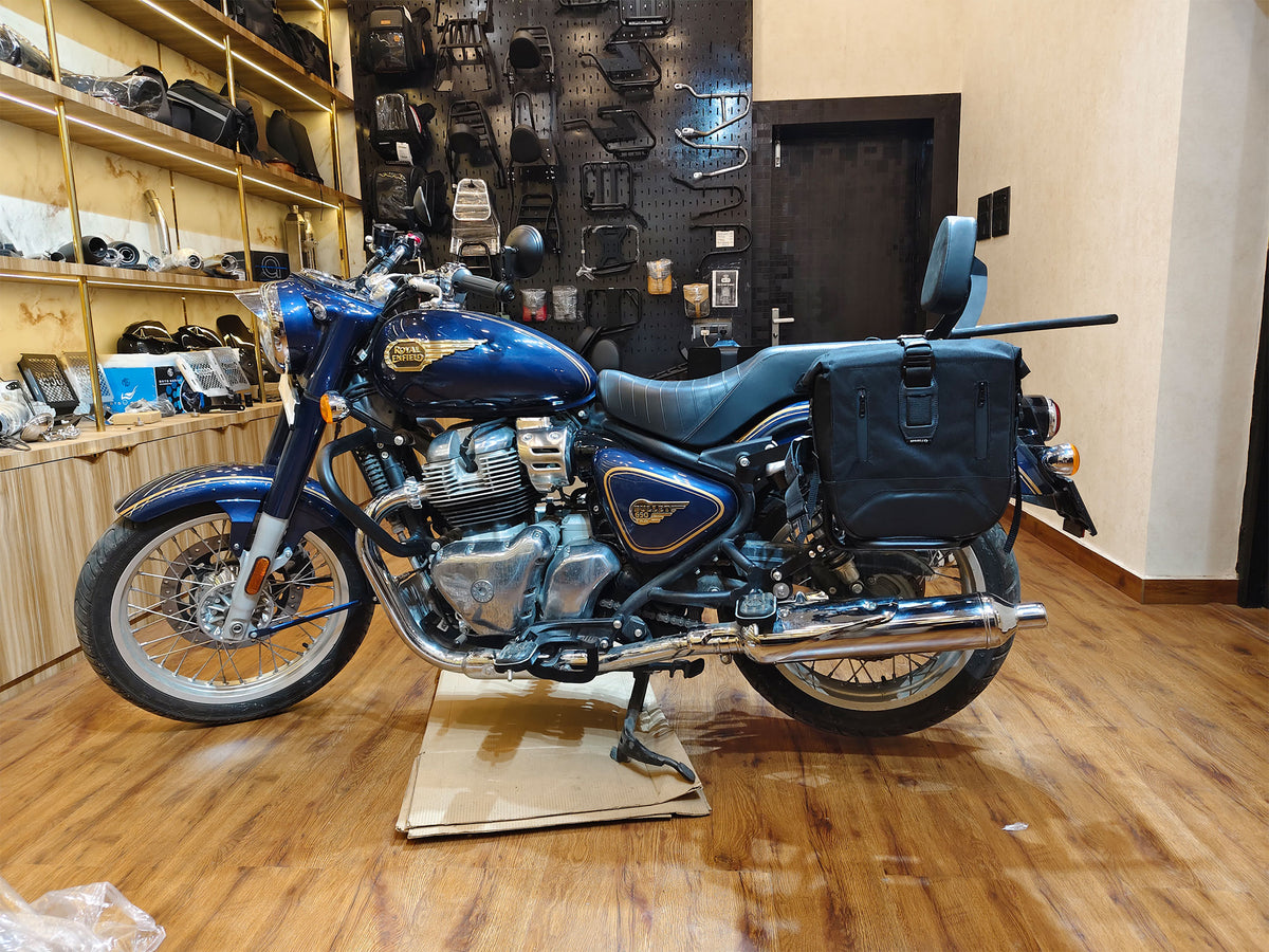 For Royal Enfield Bullet 650 Leather & Canvas Pannier Bags & Mounting D18
