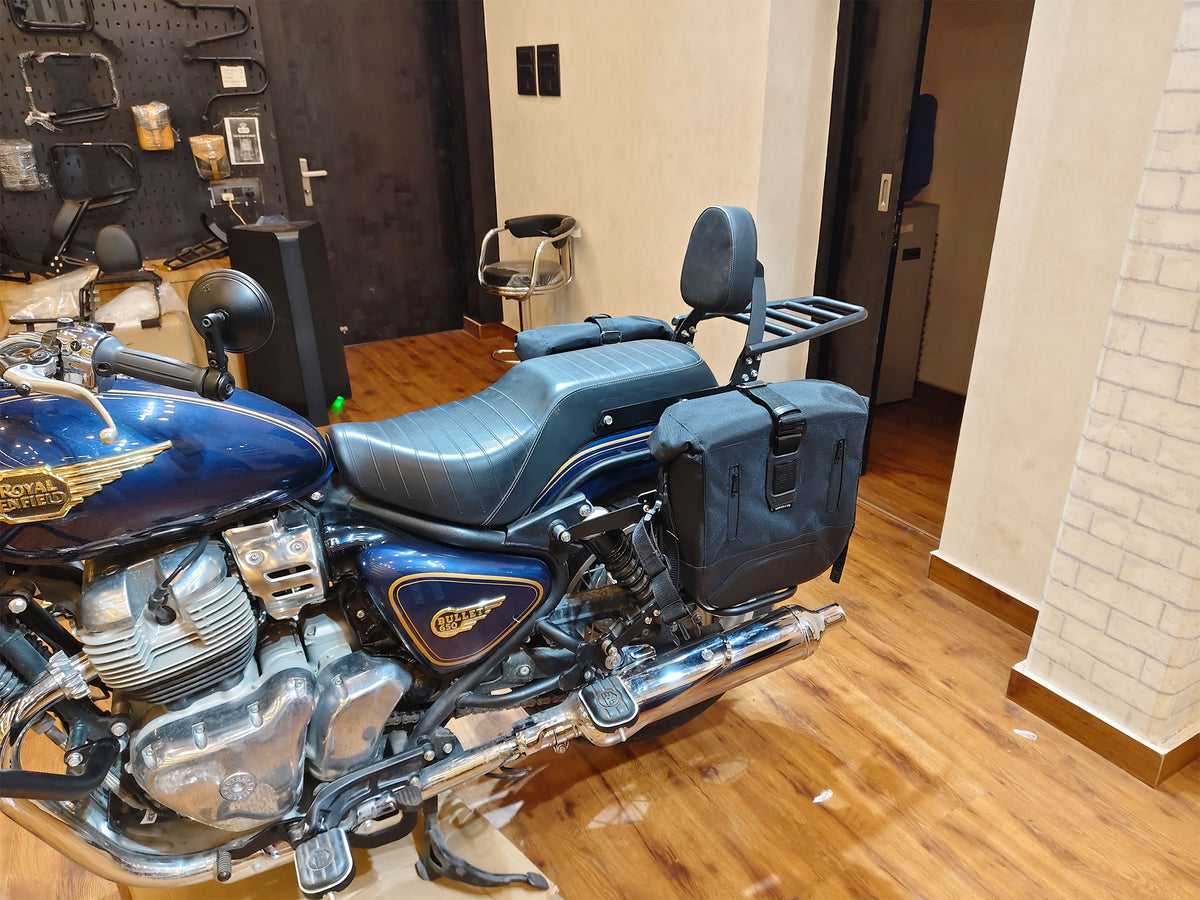 For Royal Enfield Bullet 650 Leather & Canvas Pannier Bags & Mounting D18