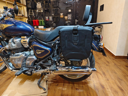 For Royal Enfield Bullet 650 Leather & Canvas Pannier Bags & Mounting D18