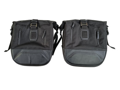 For Royal Enfield Bullet 650 Leather & Canvas Pannier Bags & Mounting D18