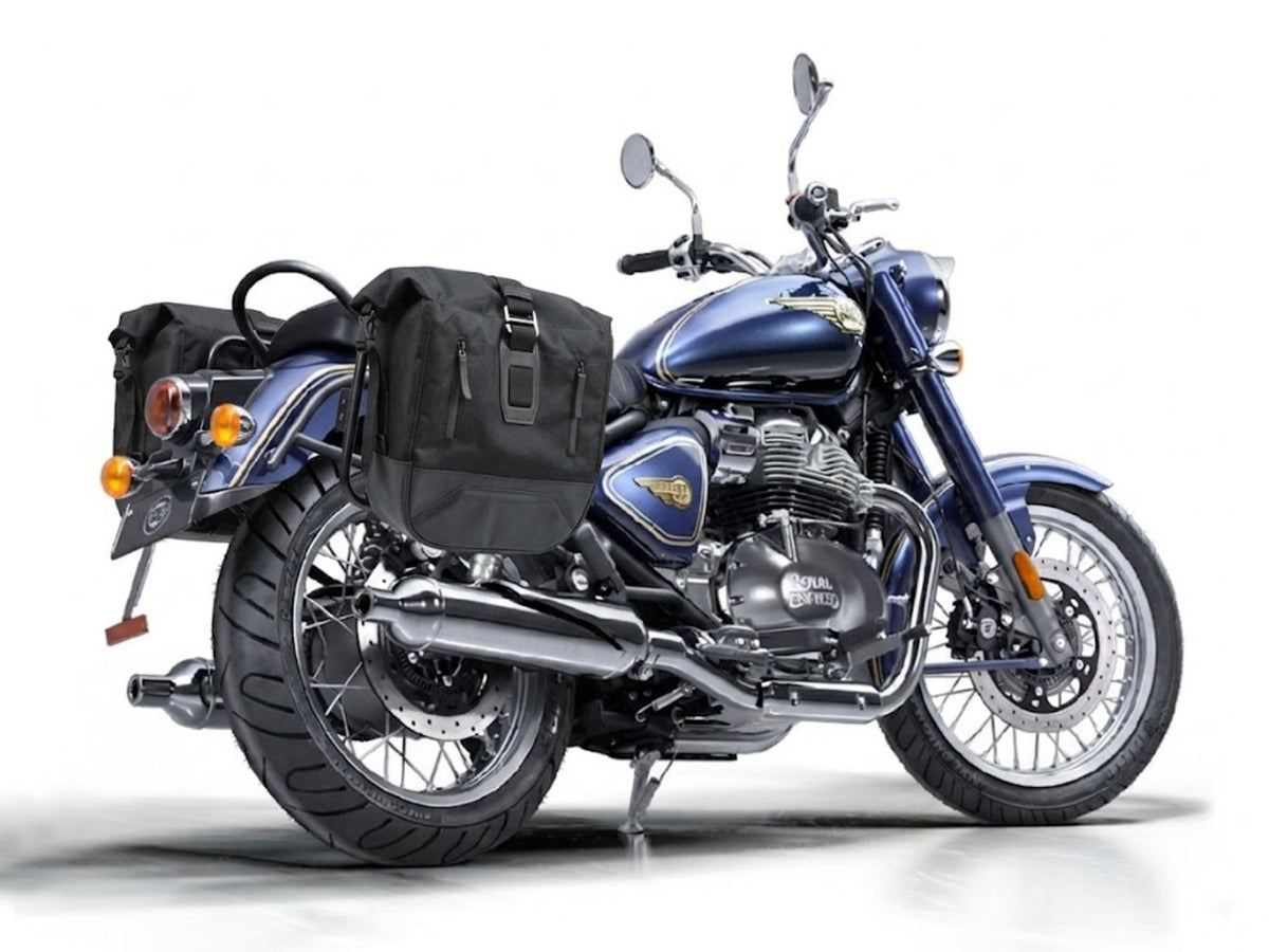For Royal Enfield Bullet 650 Leather & Canvas Pannier Bags & Mounting D18