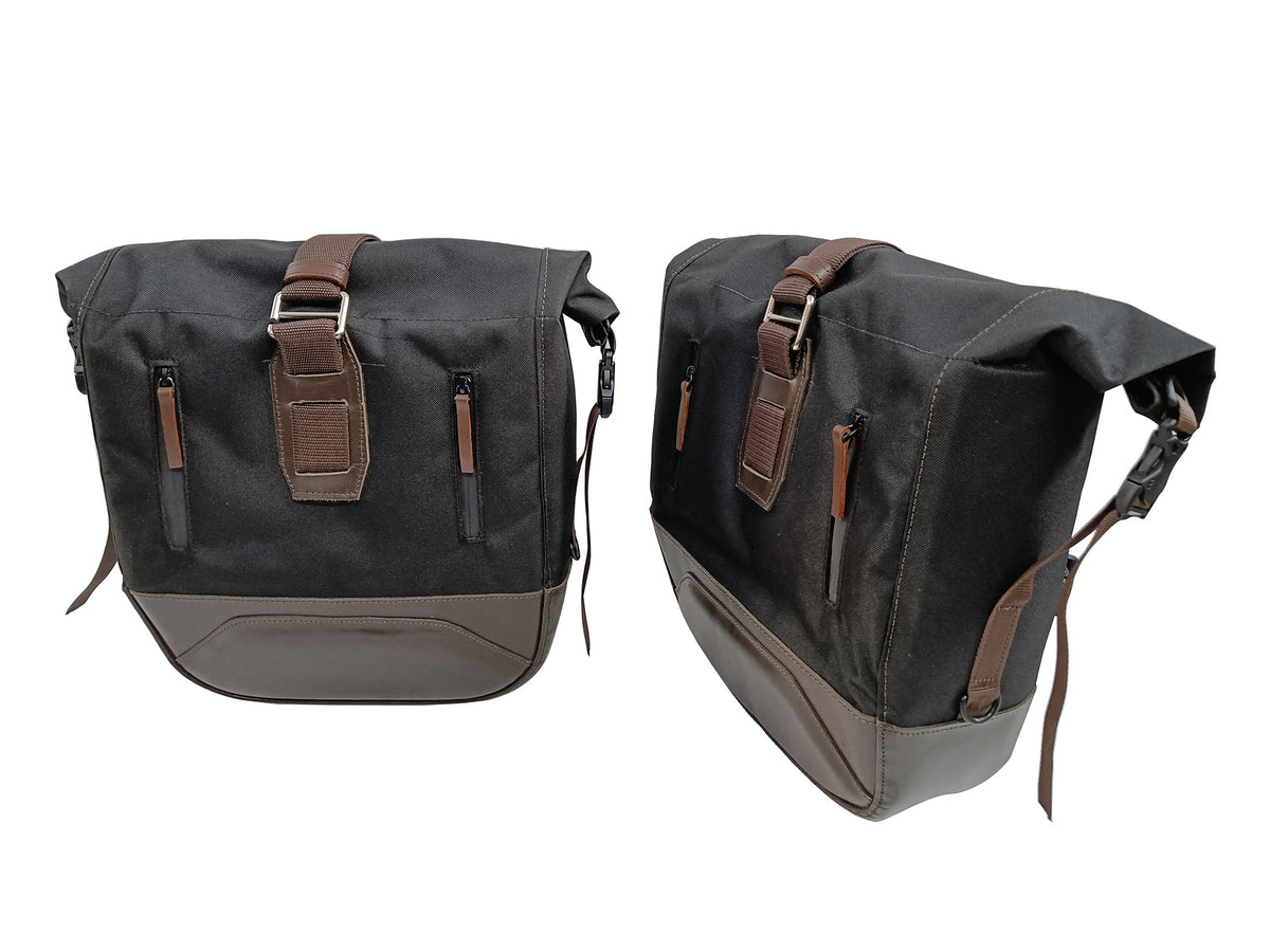 For Royal Enfield Bullet 650 Leather & Canvas Pannier Bags & Mounting D19