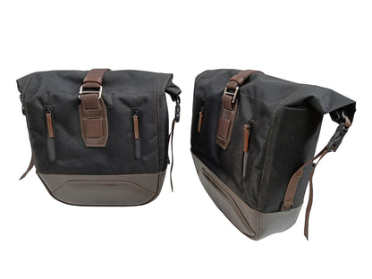 For Royal Enfield Bullet 650 Leather & Canvas Pannier Bags & Mounting D19