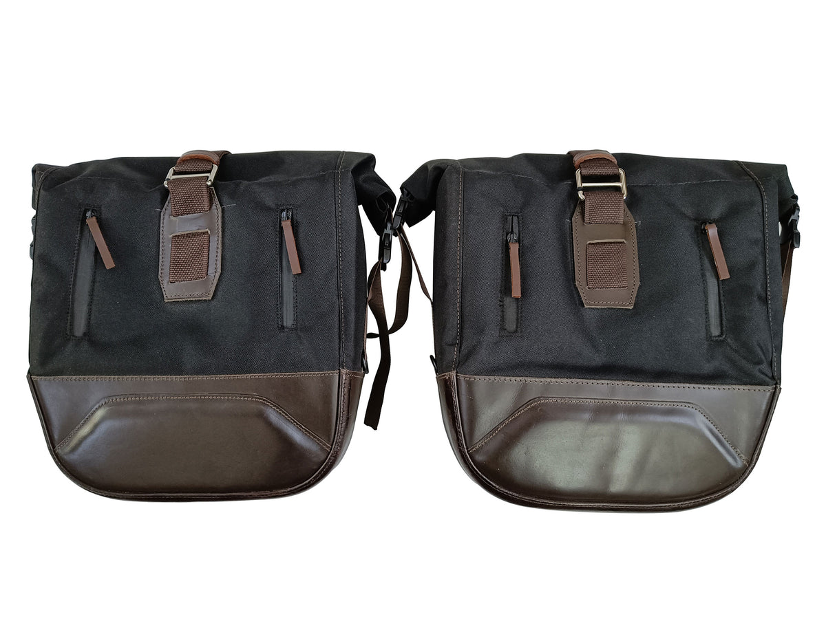 For Royal Enfield Bullet 650 Leather & Canvas Pannier Bags & Mounting D19