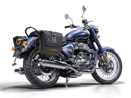 For Royal Enfield Bullet 650 Leather & Canvas Pannier Bags & Mounting D19