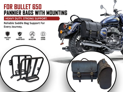 For Royal Enfield Bullet 650 Genuine Leather Pannier Bags & Mounting D20