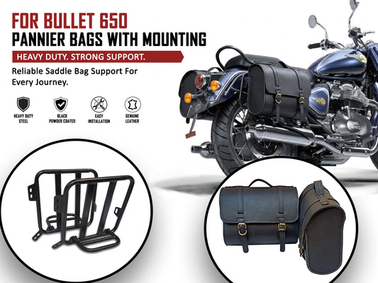 For Royal Enfield Bullet 650 Genuine Leather Pannier Bags & Mounting D20