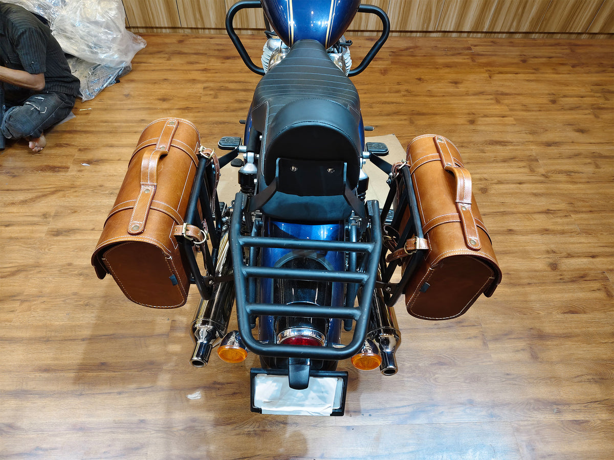For Royal Enfield Bullet 650 Genuine Leather Pannier Bags & Mounting D21