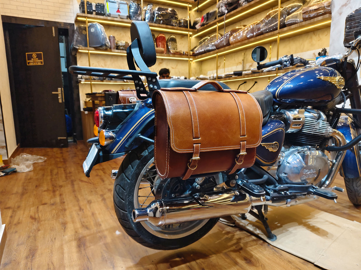 For Royal Enfield Bullet 650 Genuine Leather Pannier Bags & Mounting D21