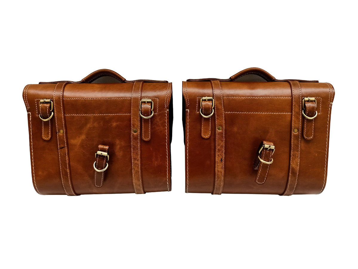 For Royal Enfield Bullet 650 Genuine Leather Pannier Bags & Mounting D21