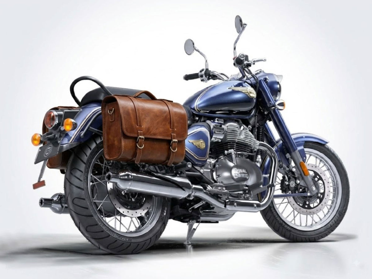 For Royal Enfield Bullet 650 Genuine Leather Pannier Bags & Mounting D21