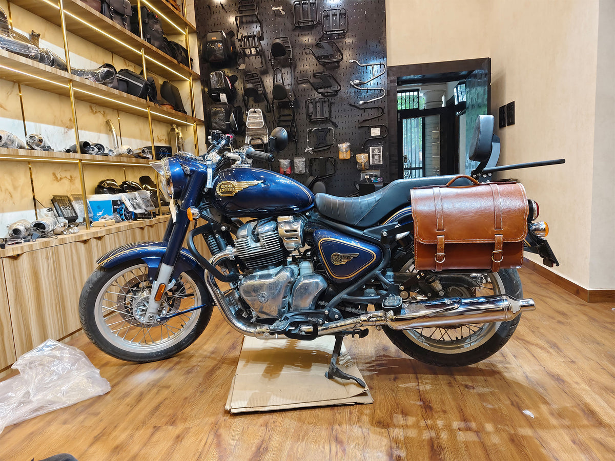 For Royal Enfield Bullet 650 Genuine Leather Pannier Bags & Mounting D21