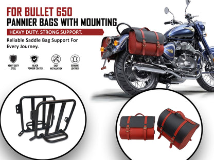 For Royal Enfield Bullet 650 Genuine Leather Pannier Bags & Mounting D23