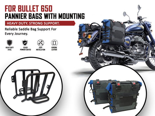 For Royal Enfield Bullet 650 Canvas Pannier Bags With Mounting D24