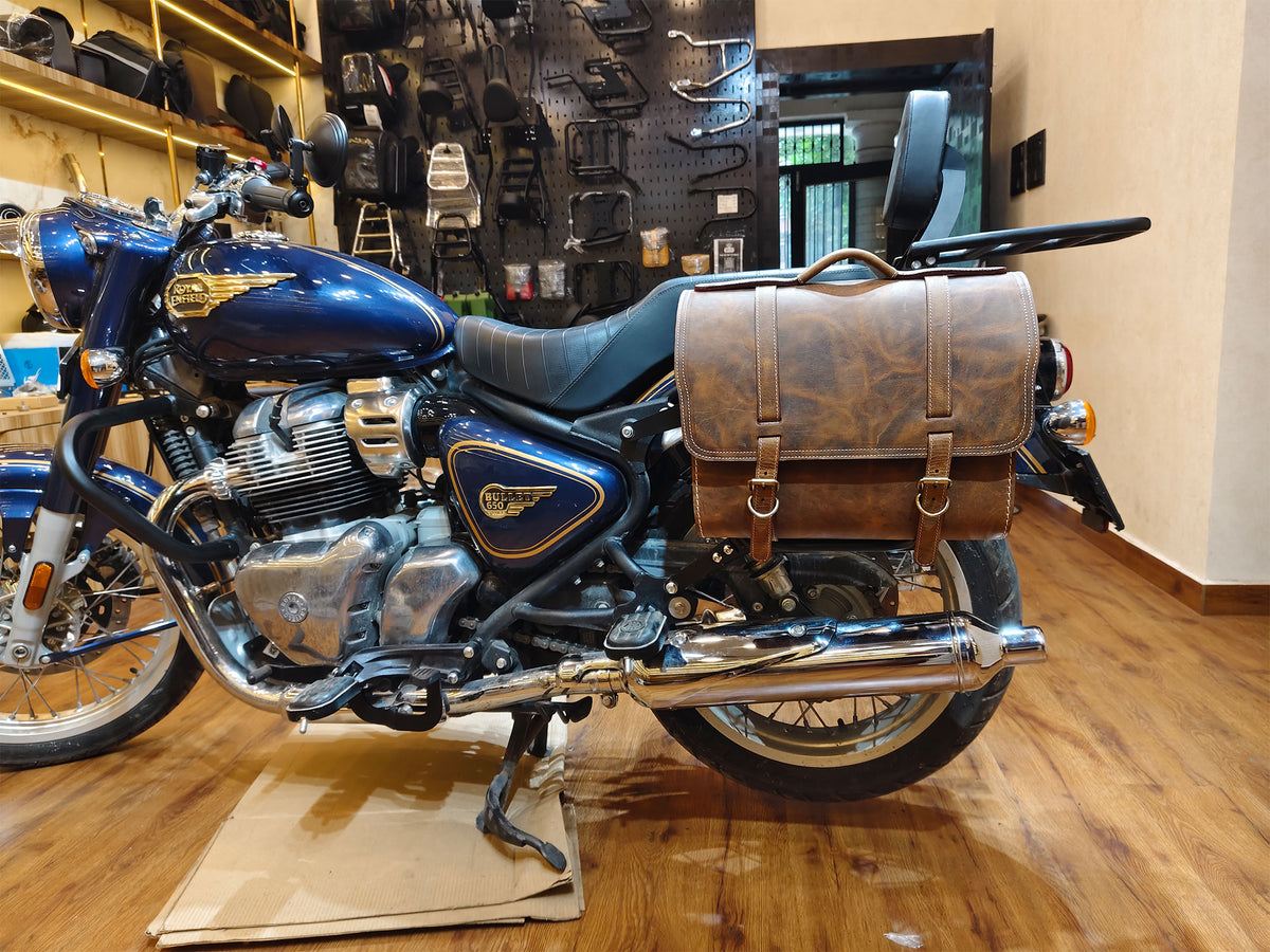 For Royal Enfield Bullet 650 Genuine Leather Pannier Bags & Mounting D28