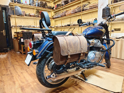 For Royal Enfield Bullet 650 Genuine Leather Pannier Bags & Mounting D28